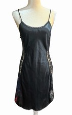 VTG Barbizon Midi Satin Lace Nightgown Slip Dress Black Women  s Size M Lingerie