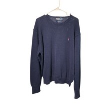 Polo by Ralph Lauren Navy Blue Crewneck Sweater Red Pony Logo Size XL
