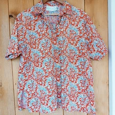 Demain Matin Liberty Print Cotton Blouse Shirt Top Ditsy Floral Red Blue XL
