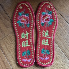 Handmade Chinese Traditional Red Embroidered Insole Insert Flower