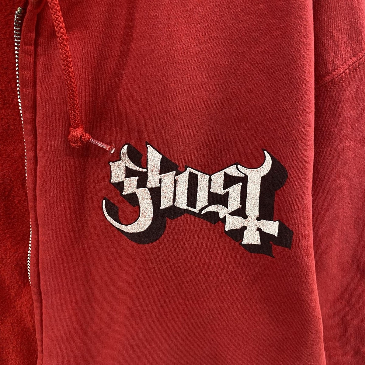 Ghost Band Hoodie Mens Large Red Grucifix Full Zip Fleece Inverted
