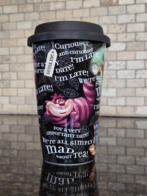 Disney Alice In Wonderland  ''Drink Me'' Coffee Travel Mug w/ Silicone Lid Black