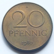 DDR, 3. M&uuml;nzserie, 20 Pfennig 1980 A, J. 1511b ***(#102)