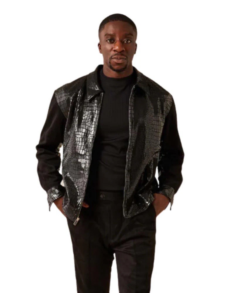 NEW Inserch Mens Size 2XL Glossy Black Faux Suede Alligator 