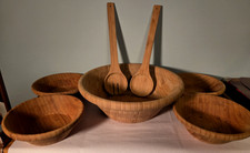 Bamboo Serving Salad Bowl with 4 Bowls and Salad Serving Tools Modern -Free ship