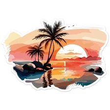 Palm Trees Sunset - Vinyl Decal Sticker - Car Window Laptop - ebn9800