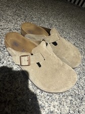 Birkenstock Boston Men’s Beige Suede Clogs Cork Footbed Buckle US 8