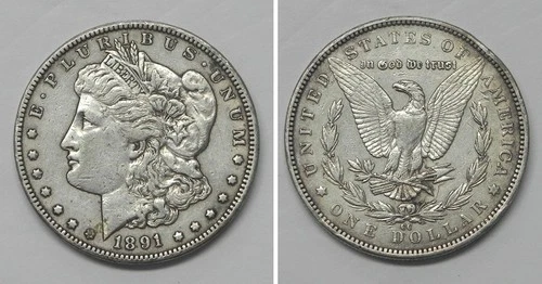 X7335  1891-CC Morgan Dollar, XF details, rim nicks