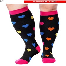 15-20mmHg Plus Size Knee High Compression Socks for Men Women - Colorful Love