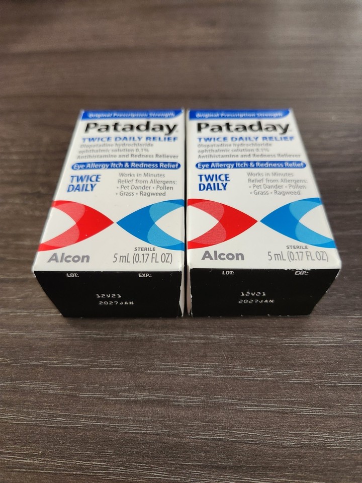 2x Pataday Twice Daily Eye Care Allergy Relief Eye Drops 5ml NEW Exp 05 ...