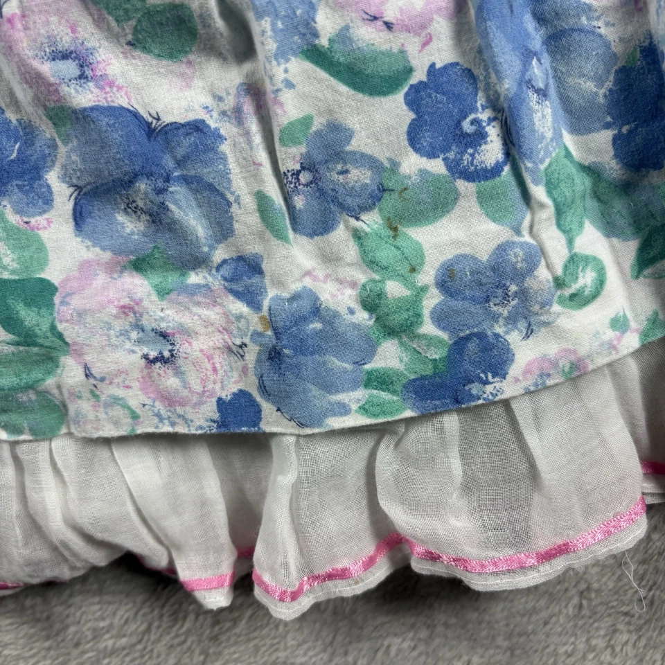 Vintage Caitlyn Scott Toddler Girls Dress 5  Floral White Blue Made USA 90s #2B - Image 2 of 4