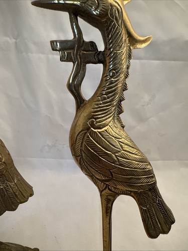 Juego de 2 grúas japonesas antiguas de latón macizo de pie sobre candelabro tortuga - Imagen 10 de 24
