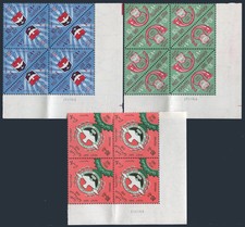 Egypt B29-B31 blocks/4 or 8,MNH.Mi UAR 251-253. Post Day 1965.Post horn,pigeon.