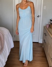 Zara Trafaluc Pale Baby Blue Lace-Back Pleated Dress M