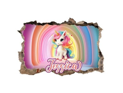 Personalisiertes Einhorn Schlafzimmer Wandbild - 3D Vinyl Aufkleber individueller Name Sticker 91