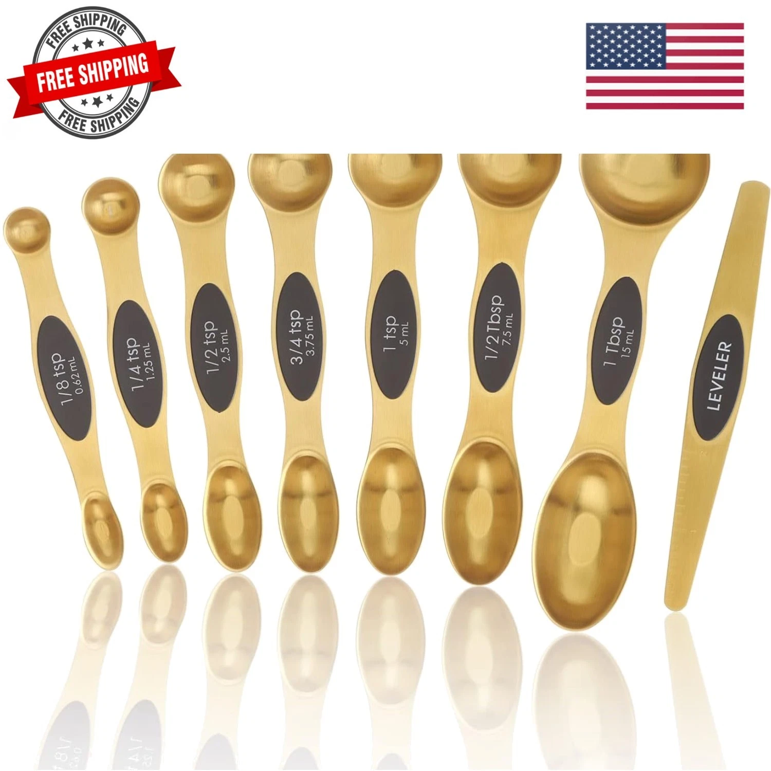 Magnetic Measuring Spoons Set, Stainless Steel, Dual Sided, Stackable, Dual S...