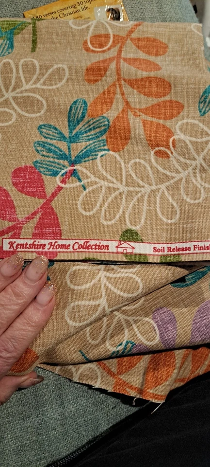 Mod Look Leaf Print Beige Kentshire Soil Release Fabric 54" X 28 " Make Pillow - Image 2 of 2