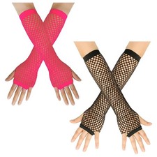2 Pairs Fishnet Gloves Fingerless Long Mesh Gloves for Cosplay Party Costume