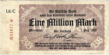Banknote 1 Million Mark 1923 Mannheim Badische Bank BAD-11a Ro.713a P-S912(1)