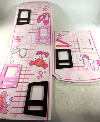 Wooden Kids Girls Pink Growth Height Chart up to 5' with Photo Slots