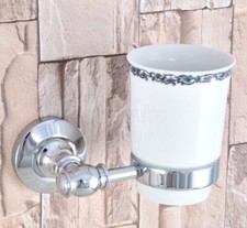 Polished Chrome Wall Mounted Toothbrush Holder w/ Single Ceramic Cup Zba789