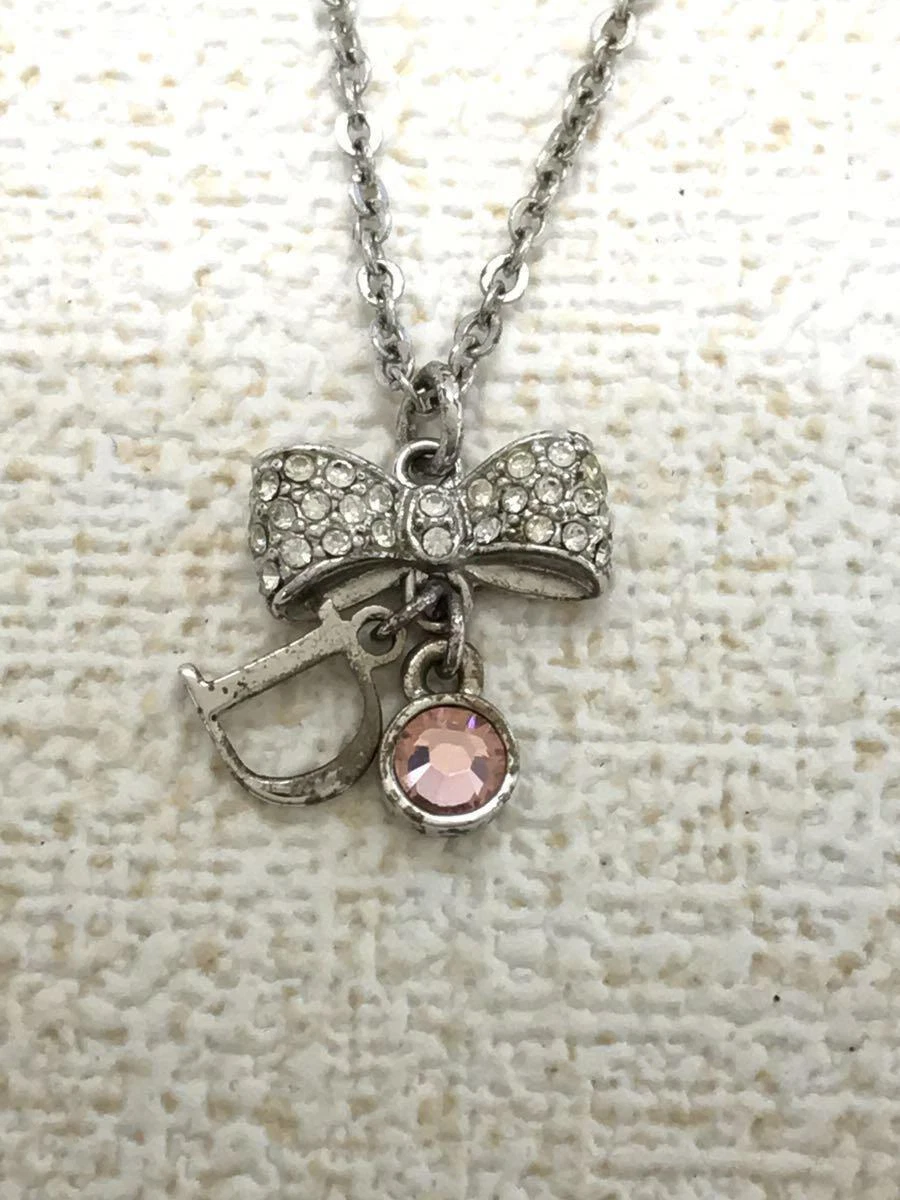 Christian Dior ribbon necklace silver stainless steel top available  women's