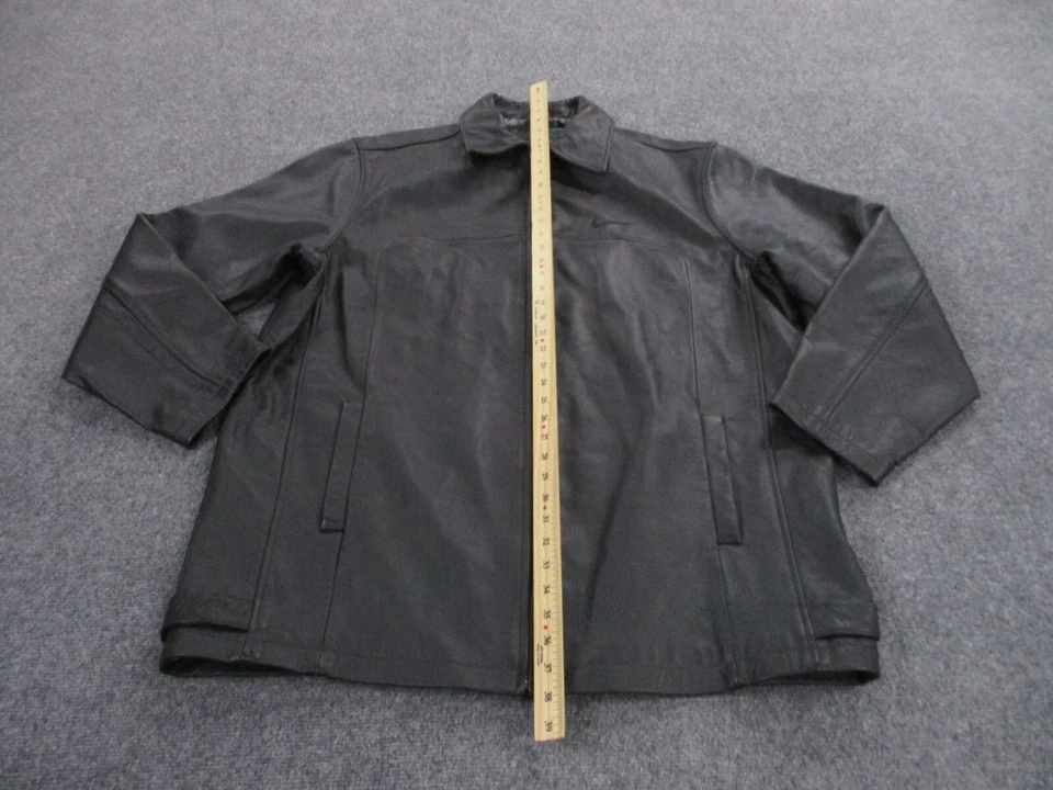Chaqueta Nike Hombres 3XLT Cuero Negro Motociclista Baloncesto Pesado 279122 010 Swoosh Logo Foto 3 de 4