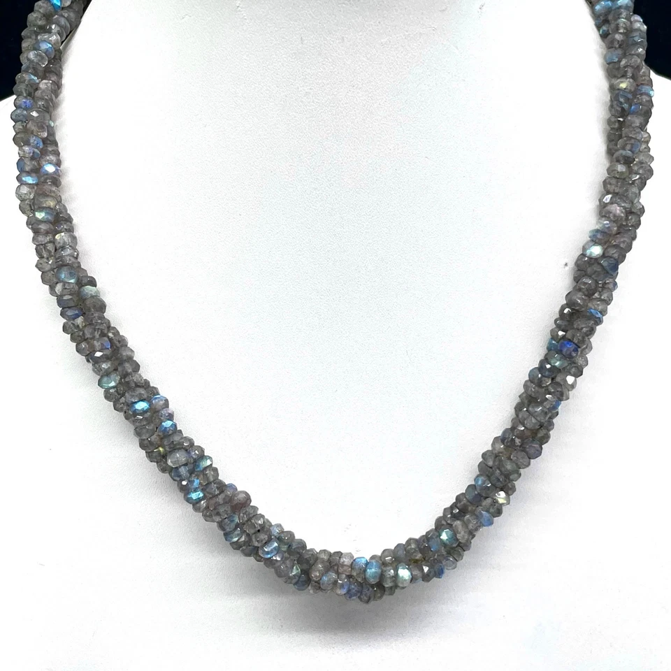45.7cm 3 Strand Natürlich Labradorite Gedreht Perlen Halskette Rund Facettiertem - Bild 2 von 4