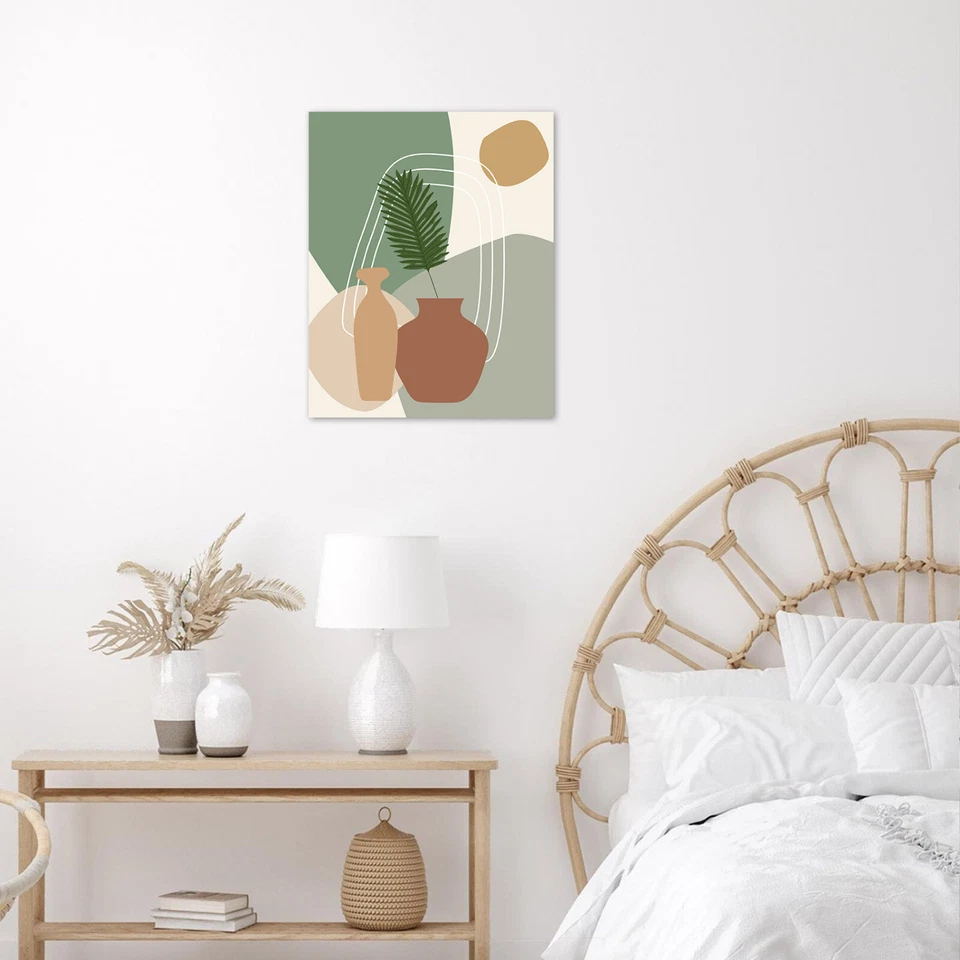 Plant Green Leaf Minimalist Mid Century Canvas Wall Art for Bathroom Living Room - Image 2 of 4