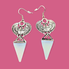 SCARAB BEETLE OPALITE PYRAMID EARRINGS Ra Egypt Egyptian African Occult J6