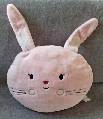 Süßes rosa Plüsch Kaninchen Kissen Kissen. Bestickte Details. Herzförmige Nase.