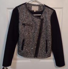 Banana Republic Women 4 Tweed Boucle Zipper Moto Jacket Gray Black Full Zip Coat