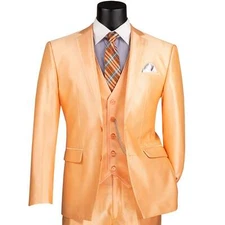 VINCI Men's Melon Orange Satin 3-Piece 2-Button Slim-Fit Suit - NEW