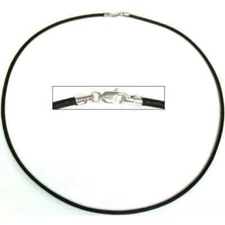 Black Leather Cord Necklace 18" Sterling Silver Clasp