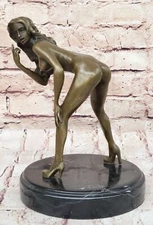 SIGNED DECO BRONZE SCULPTURE CUBISM NUDE GIRL ABSTRACT MODERN ART STATUE DECOR