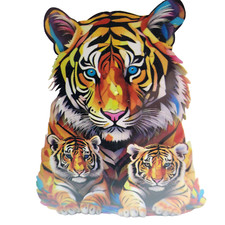 Wooden Tiger  Kittens Jigsaw Puzzle Unique Shapes Size 8.1" x 9.8"  125 Pcs