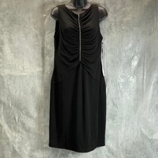 CALVIN KLEIN Women's Black Ruched Rhinestone Embellished Knee-Length Dress SZ 12