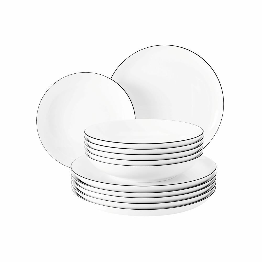 Seltmann Weiden Lido Black Line Dinner Service 12pcs Table Plate Set