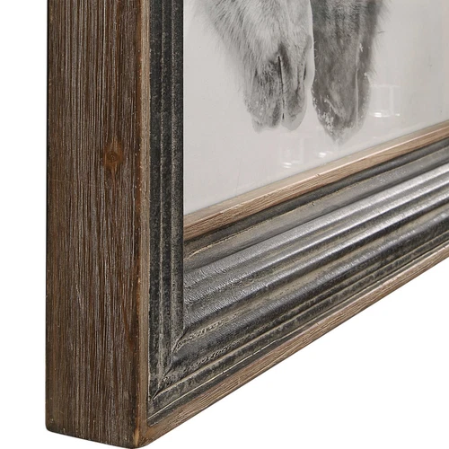  WESTERN HORSE PRINT AGED WOOD & METAL FRAME WALL ART UNDER GLASS 51110 - Picture 3 of 5