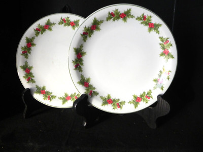 Vintage Schmidt Brasil Porecelana 2 Salad Plates Holly and Berries
