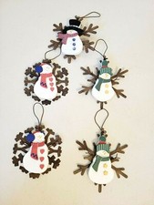 5 Piece Christmas Snowman Snowflake Metal and Wood Ornaments 5"