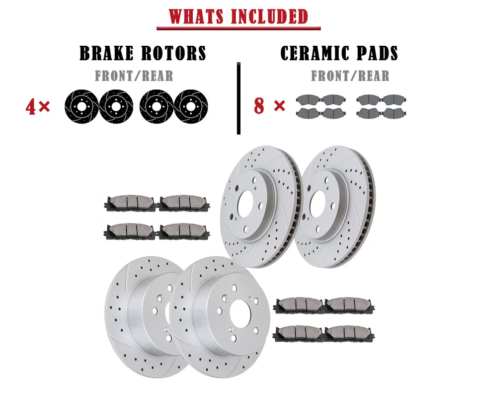 Apto para Toyota Rav4 Lexus HS250H Rotores de freno delanteros y traseros Pastillas Frenos perforados Foto 4 de 4