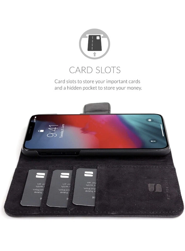 Funda tipo billetera de cuero con tapa negra para iPhone Xs (2018) / X (2017) Foto 4 de 4