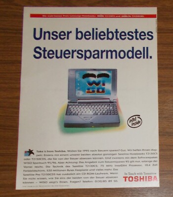 Rare Advertising TOSHIBA SATELLITE T2130CS Laptop Portable Computer 1995