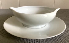 Raynaud Limoges France Ceralene Gravy Boat with Fast Stand - White - Beautiful