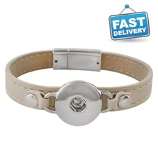 Snap Jewelry Tan Beige Magnetic Leather Bracelet Fits 18-20mm Ginger Charms 7.5"