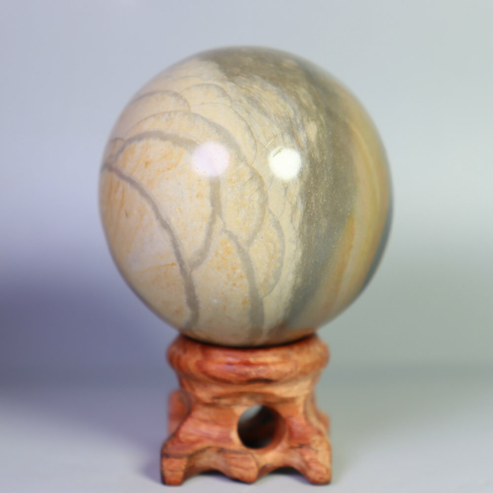 213g Natural Ocean Jasper Agate Quartz Crystal Stone Sphere Ball Healing Stand
