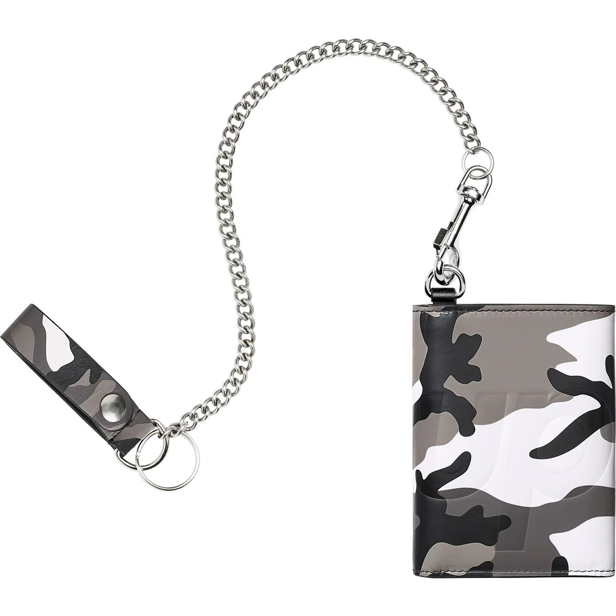Supreme Leather Chain Wallet 25SS Trifold Black Snow Camo Red