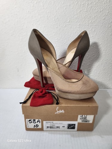 Christian Louboutin Aragna decolte tacco plateau rete legno beige marrone taglia 40 - Foto 1 di 13