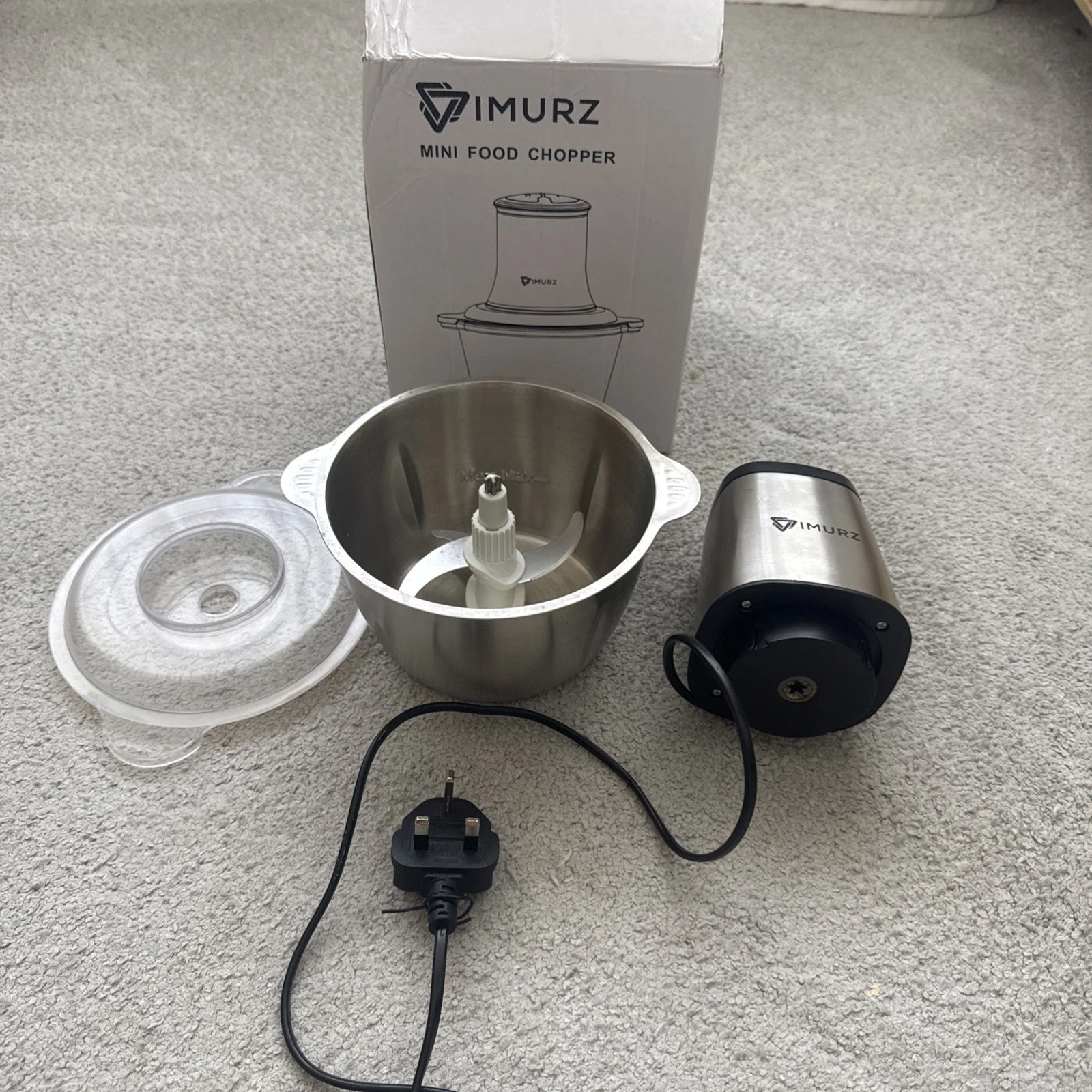 IMURZ 2L Mini Food Chopper 4 Dual Blade Electric Meat Grinder Stainless Bowl